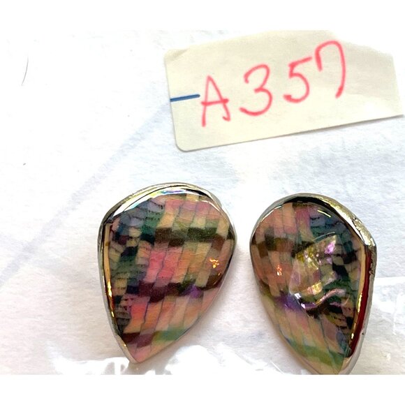 Iridescent Teardrop Mosaic Earrings With Silver Tone Backing A357 - Picture 4 of 4